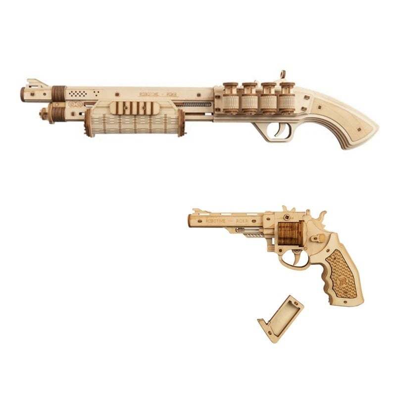 3D Wooden Puzzles Shotgun Puzzle Rubber Band Gun DIY Model Toys For Children 