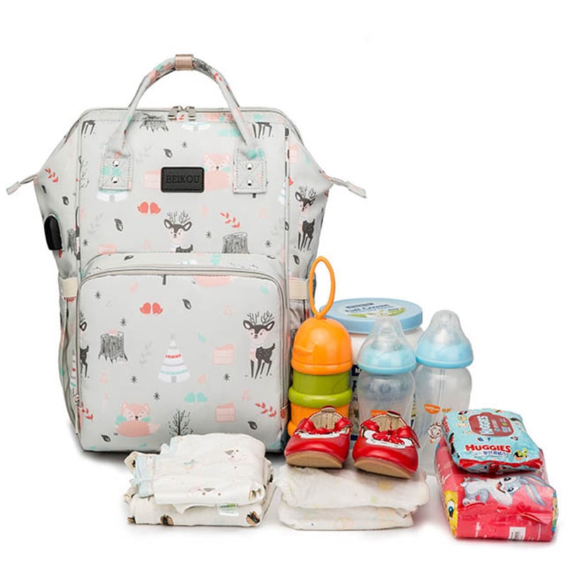 Cartoon Diaper Bag Backpack with USB Phone Charger, Insulated Bottle Keeper  & Stroller Straps 