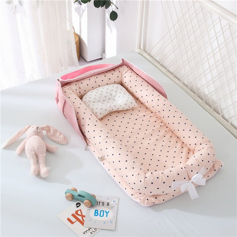 Baby Nest Bed with Pillow 85*50cm Portable Crib Travel Bed Infant