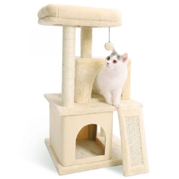 Cat Tree Dual House Plush Perch Scratching Sisal Posts Tower