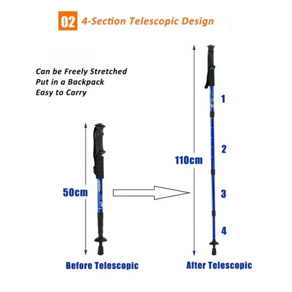 Trekking Pole Walking Adjustable Telescopic Stick - Orbisify.com