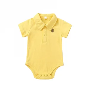 Newborn Baby Romper -  Polo Infant Baby Clothes Jumpsuit,  Summer Solid Colors - Yellow