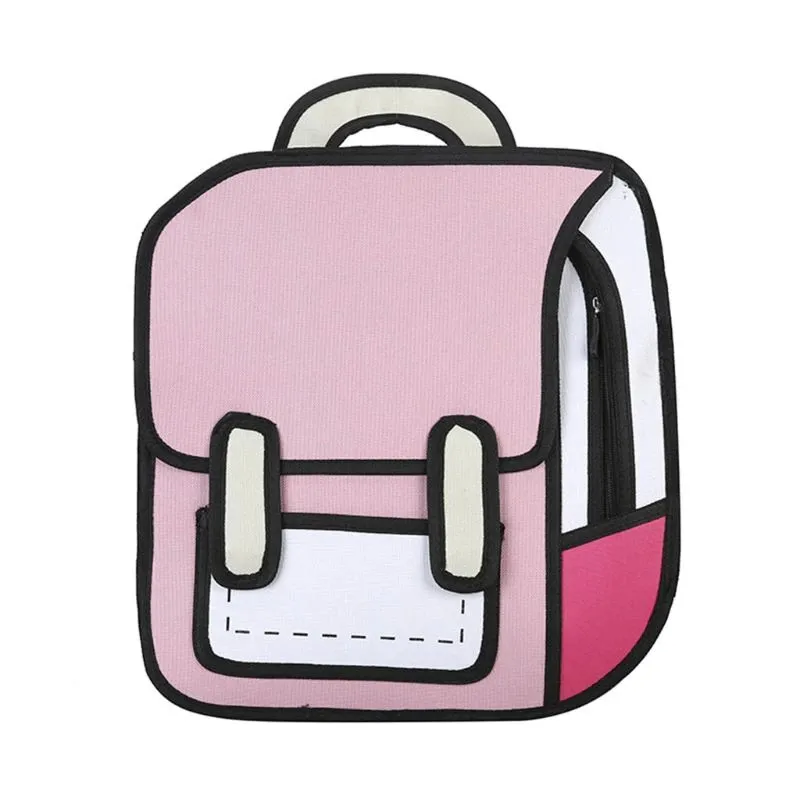2D Drawing Backpack - Cartoon School Bag Comic Bookbag for Teenager ...