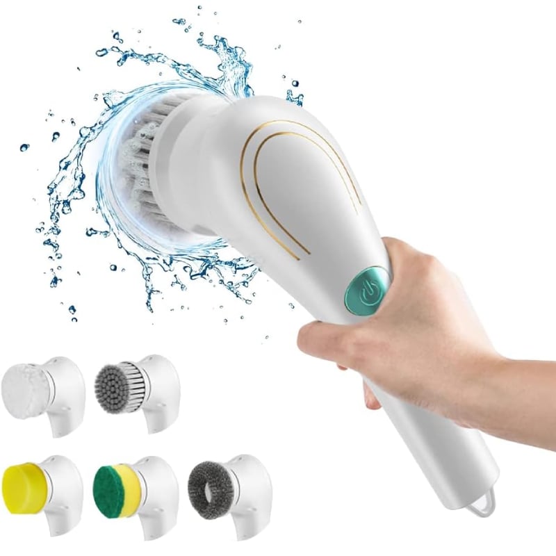 JULY HOME Handheld Electric Spin Scrubber, Cordless Automatic Power Scrubber  for Shower, Cleaner for Tile, Grill, Dish, Sink, Shower Scrubber with 3  Brush Heads (White) 