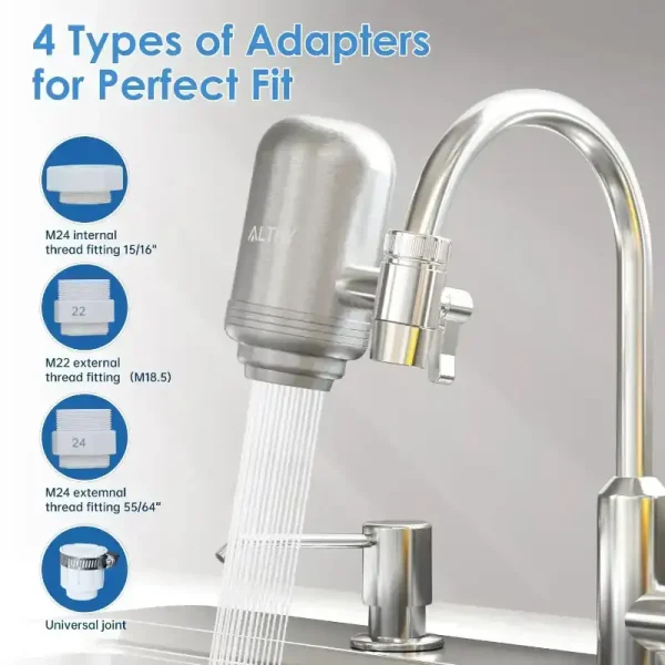 Stainless Steel Faucet Water Filter – Tap Purifier, Reduces Chlorine, Lead, and Bad Taste - Image 3