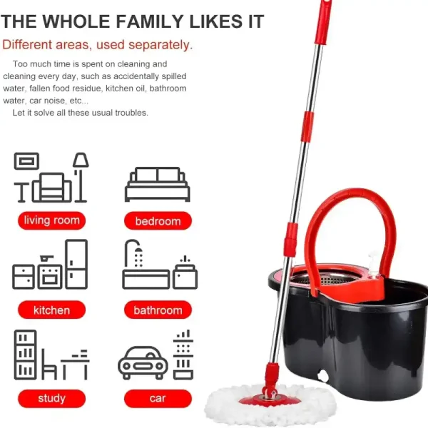 360° Spin Mop Bucket Set with Wring System - Extended Handle - Image 2