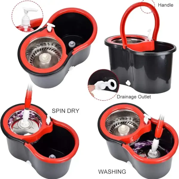 360° Spin Mop Bucket Set with Wring System - Extended Handle - Image 3