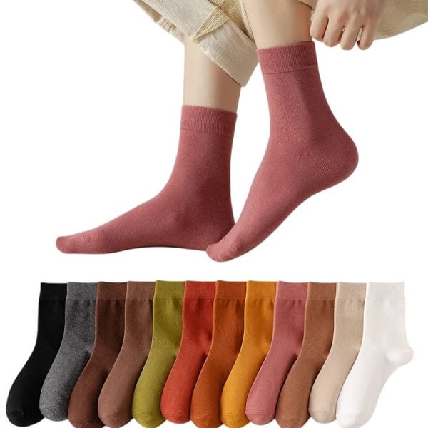 Women's Cotton Socks – Soft & Breathable Solid Color for Autumn & Spring – Comfortable Everyday Wear