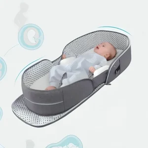 Portable Baby Lounger Bed – Foldable Infant Travel Bassinet with Cushion Support