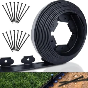 Plastic Landscape Edging Kit with Stakes – Flexible Garden Border for Artificial Grass, Lawn & Pathways