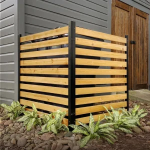 Outdoor Privacy Screen Panel – Wood Slat Garden Fence with Metal Frame for Patio, Yard, or Balcony