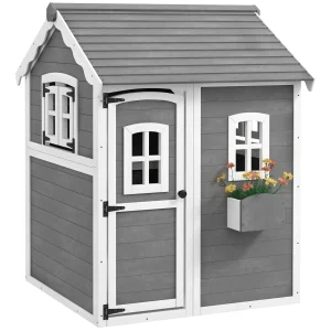 Wooden Kids Outdoor Playhouse – Backyard Cottage with Floor, Windows, Door & Planter Box (Ages 3–8)