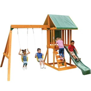 Wooden Swing Set with Slide & Climbing Ladder – Outdoor Backyard Playset for Kids (UV & Mold Protected)